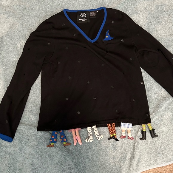 Vintage Halloween Michael Simon Size M Witch Costumed Feet Cardigan with Stars - Picture 1 of 7